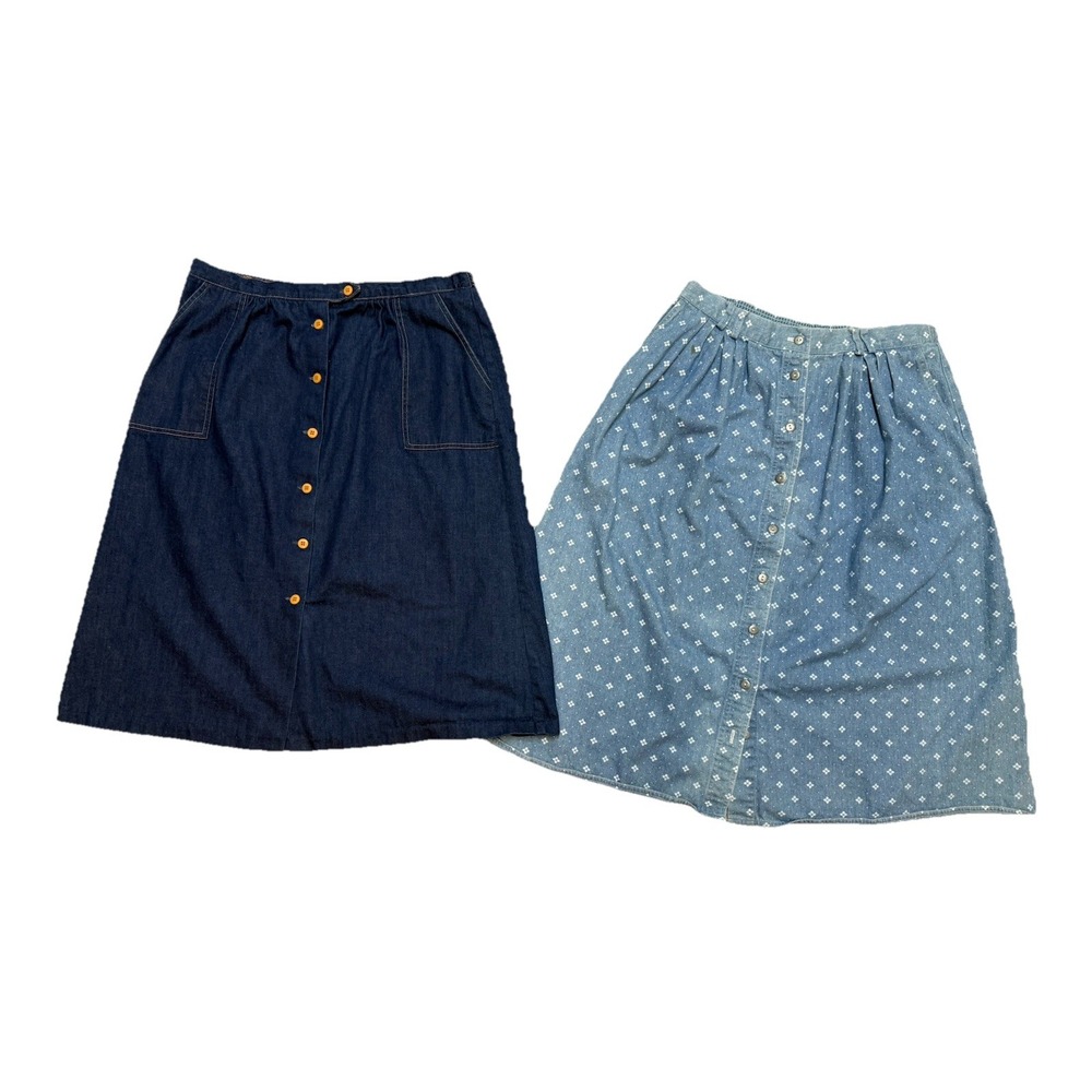 Vtg button down maxi Prairie Cottage Skirt Lot Of 2 Denim Blue Jean Sz Lg